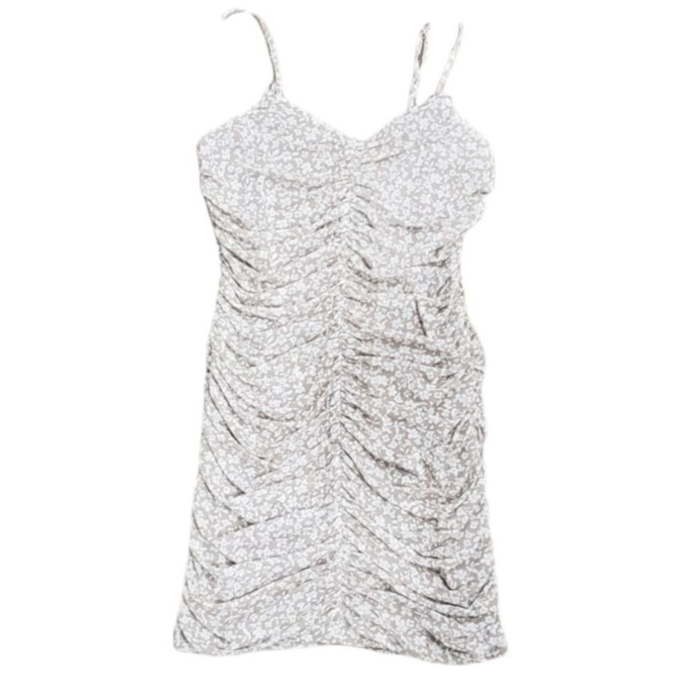 Le Lis Nude Ruched Floral Chiffon Mini Slip Dress M